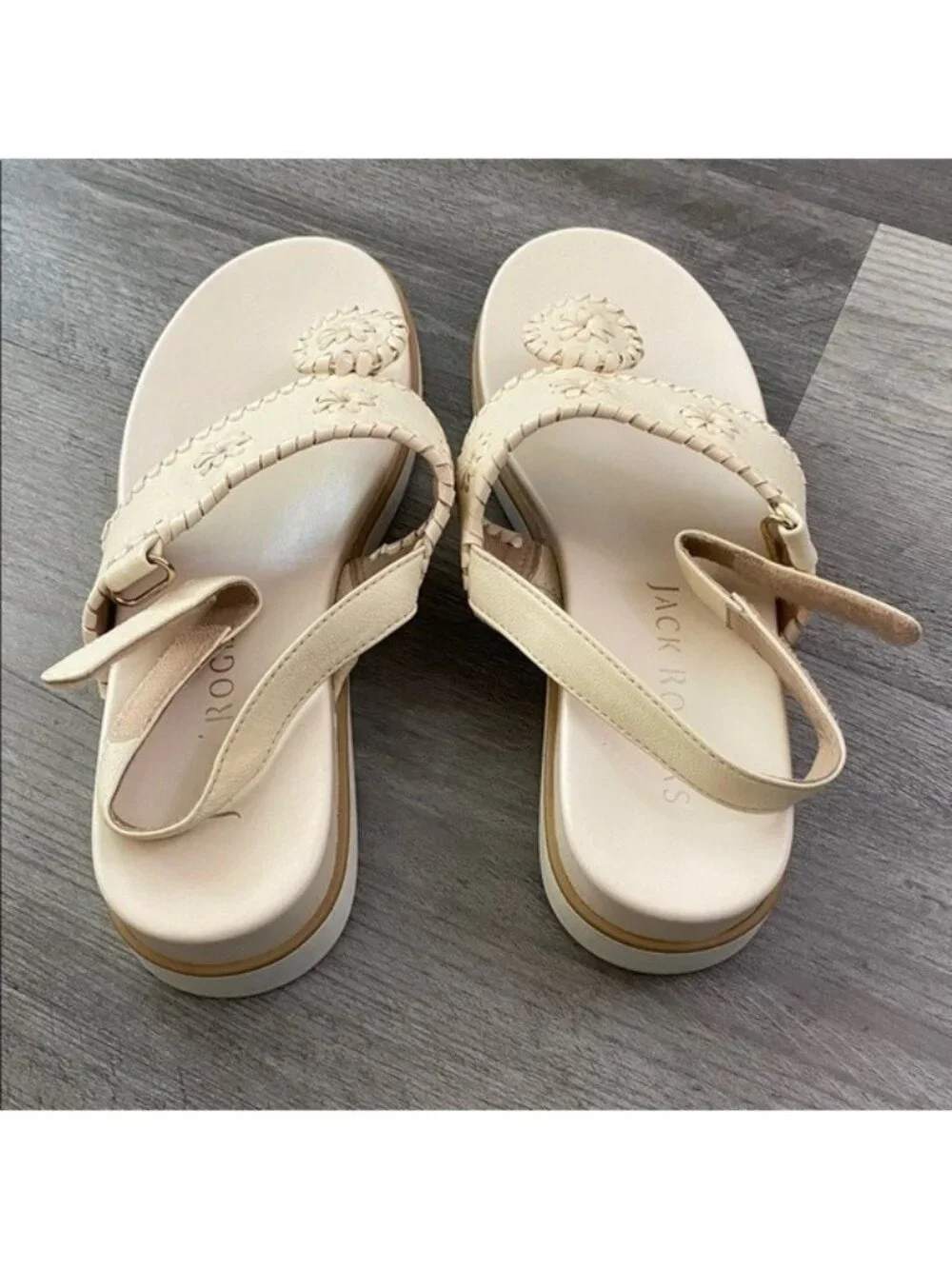 JACK ROGERS Jacks Weekend Slingback Sandal Cream Leather Resort $138 Women's 6.5